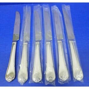 6 - Reed & Barton RDS225 Glossy Outlined Plume Stainless Flatware DINNER KNIVES